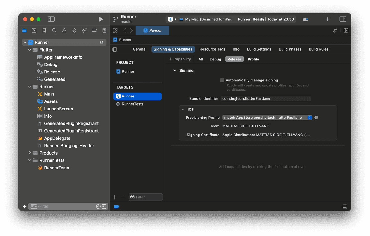 Xcode Signing Profiles for Release